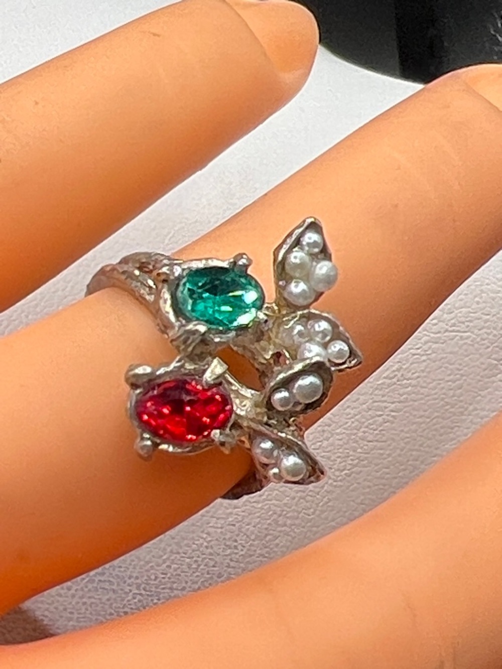 Vintage Art Deco Pot Metal Rhinestone Ring, 6.5